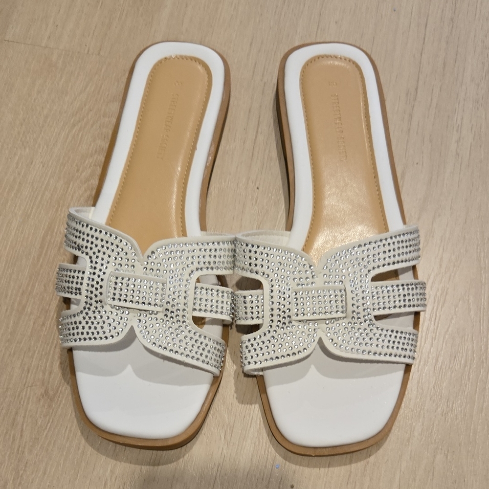 White Embellished Slide Sandals